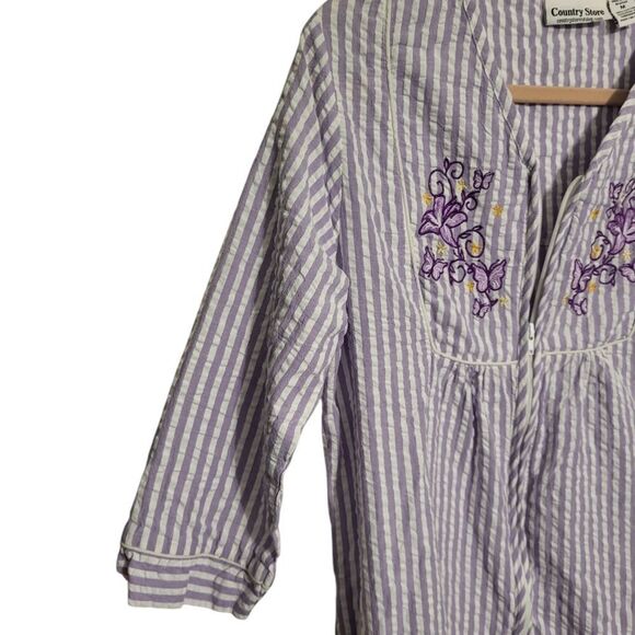 Country Store Purple Striped Floral Front Zip Cotton House Coat Robe Size M - Picture 5 of 11